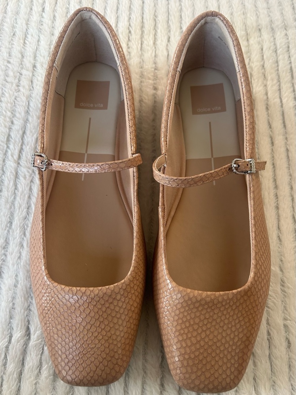 Dolce Vita Reyes Ballet Flats Toffee Snake Embossed Pattern Tan Blush Wm Size 10